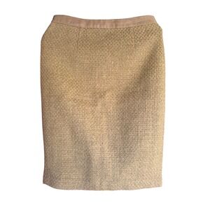 Boden Tan Wool Blend Boucle Pencil Skirt Grosgrain Waist WG454 Womens US 4R